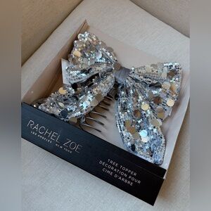 Rachel Zoe Silver Sequin Embellished Bow Christmas Tree Topper